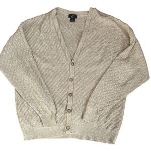 Vtg 90s Beige Textured Button-Up Cardigan Men’s XLT Grandpa Neutral Minimalist